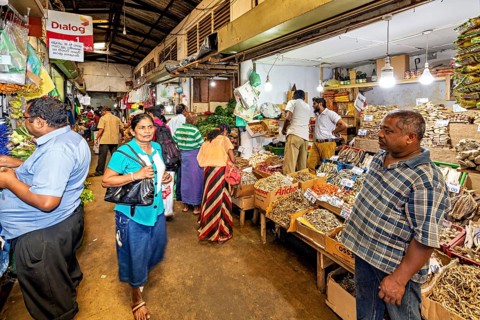 Lively marketplace with people looking at herbs and local produce, The ancient market halls of