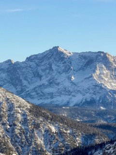 Zugspitze peaks, snowy mountain peaks, view from Tegelberg in winter, Schwangau, Allgäu Alps,