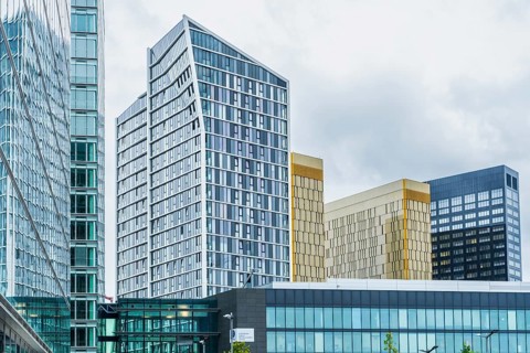 Modern high-rise office building in the European Quarter on the Kirchberg Plateau in Luxembourg
