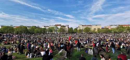 May 1, public holiday, Labor Day in Görlitzer Park in Berlin, many people sitting relaxing on the
