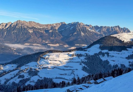 Mountain landscape in winter, rocky mountains of the Wilder Kaiser, Hochsöll, Kitzbühel Alps,