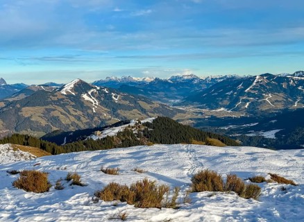 View from Rosskopf summit in winter to Brixental, Kitzbühel Alps, Tyrol, Austria