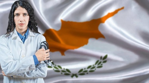 Cypriot national health system, Medical professional on Cyprus flag background