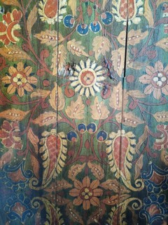 A colorful floral pattern on wood, artistically designed, Morocco
