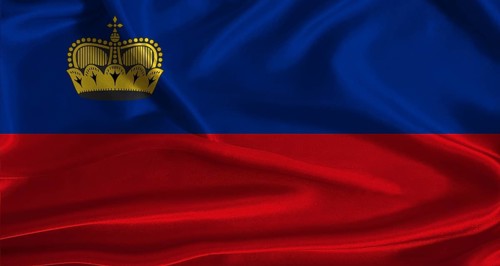 Liechtenstein flag with cloth textured background. National flag of Liechtenstein with realistic
