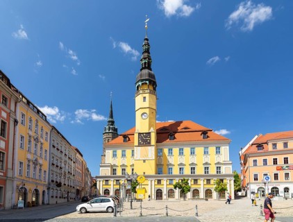 Hauptmarkt with St. Peter's Cathedral and Town Hall, Bautzen, Upper Lusatia, Saxony