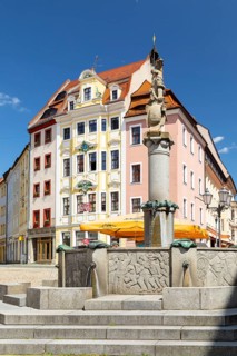 Ritter-Dutschmann-Brunnen on the main market in Bautzen, Upper Lusatia, Saxony