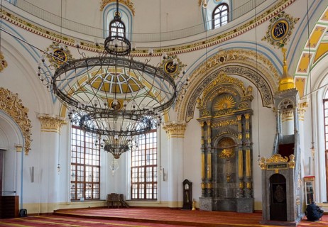 Magnificent interior of a mosque with ornate decorations and large windows, Aziziye Mosque, Ottoman