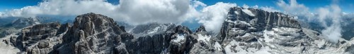 Alpine panorama, aerial view, impressive mountain peaks of the Brenta Mountains, Brenta,