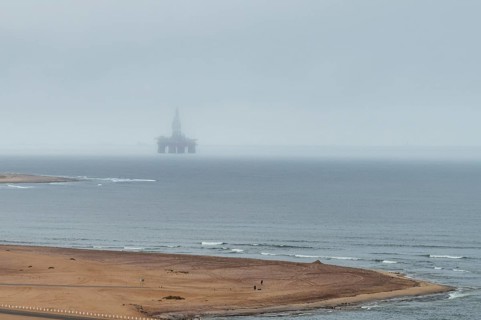 Hazy weather, oil rig near Walvis Bay, Namibia
