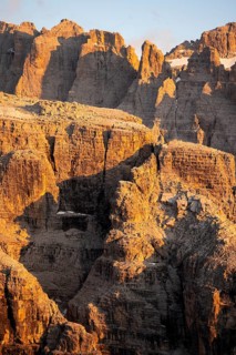 Detail, rocks and mountain peaks of the Brenta Mountains, evening mood with alpine glow, Brenta,