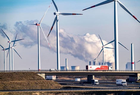 RWE Power brown coal power plant Neurath, RWE wind farm, Jackerath motorway junction, A44 and A61,