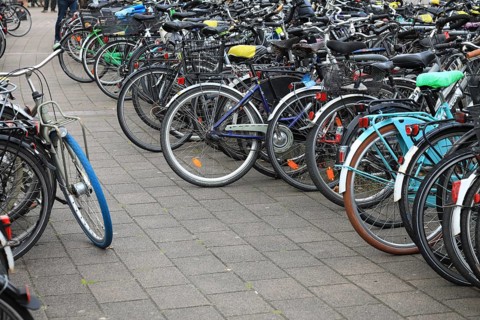 Lots of bikes in the bicycle parking lot in front of Oldenburg Central Station, Lower Saxony,