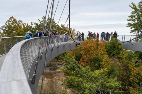 People on the Skywalk, viewing platform at the Königsstuhl National Park Center, view of the chalk