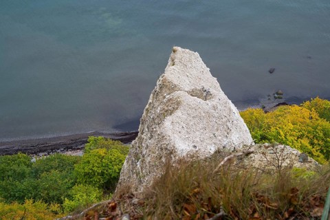 Victoria view of chalk cliffs and Baltic Sea, trees with autumn colors, view down, Jasmund National