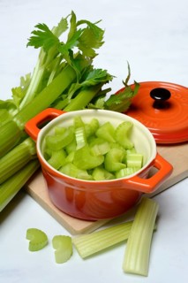 Celery stalks, pieces in pots