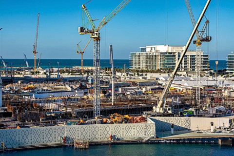 View of the construction sites all around from the Zayed National Museum platform, the museum with