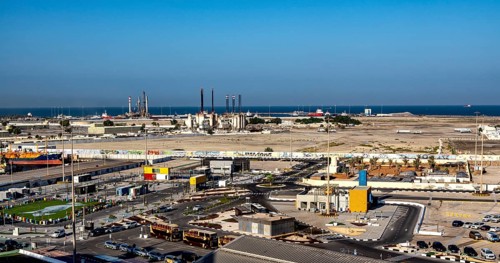 View from the cruise ship of the industrial area at Terminal Port, Abu Dhabi, UAE, United Arab