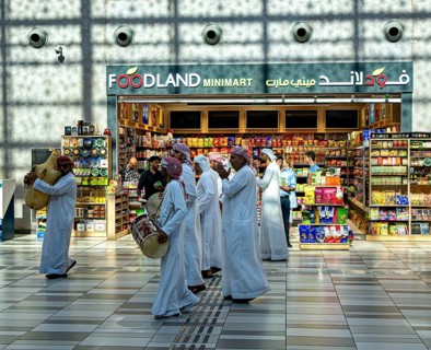 Typical national reception with orientalist music in the cruise terminal of Abu Dhabi, UAE, United