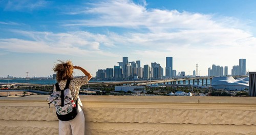 View of Abu Dhabi's skyline from the Zayed National Museum platform, the museum is the heart of the