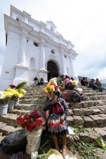 Flower market on the steps of Santo Tomás Church in Chichicastenango, Highlands, El Quiché