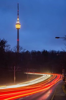 The television tower is the landmark of the state capital Stuttgart. The pulpit is illuminated in