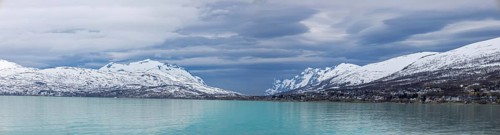 Scenic Norwegian coastline landscape and fjords view from the ocean. Cruise vacation in Scandinavia