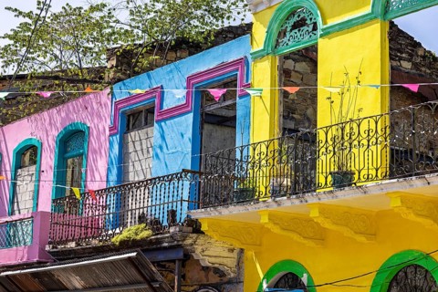 Panama City historic center Casco Viejo colorful streets and colonial architecture