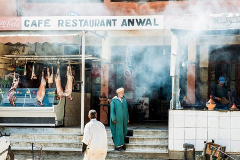 Roadside butcher shop, Atlas Mountains, Meknès-Tafilalet region, northern Sahara, Morocco