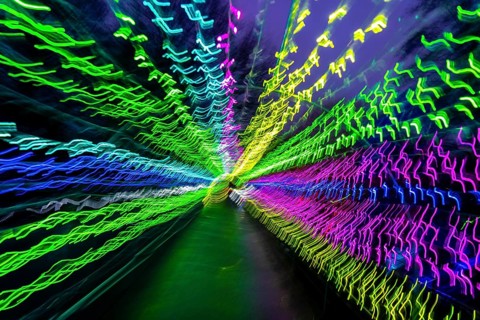 Light, tunnel, in motion, light tunnel, changes light color, light installation at park lights in