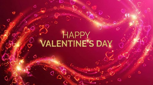 A vibrant Valentine's Day greetings card featuring wreath and elegant lettering to convey romance,
