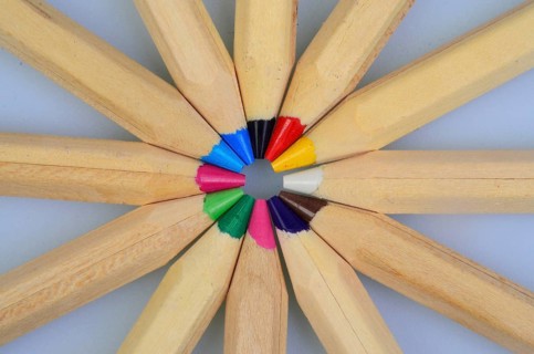 Wooden colored pencils. Pencil nibs