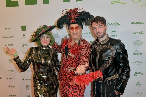 Pauline Stolze, Julian F.M. Stöckel and Danny Widmer (designer) at the 8th jungle party for the