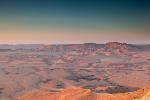 Mitzpe Ramon, Israel, Negev Desert, The Makhtesh Ramon crater at sunset part of the Ramon Nature