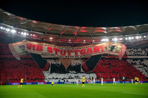 Choreo, choreography, fan action VfB Stuttgart, Cannstatter Kurve, soccer, UEFA EUROPA LEAGUE,