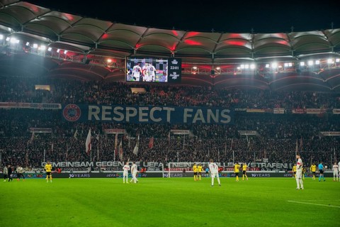 Transparent Banner RESPECT FANS Cannstatt Curve, MHPArena, MHP Arena Stuttgart, Baden-Württemberg,