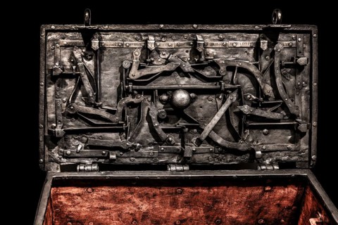 Wrought iron chest with a locking mechanism visible from the inside, Upper Silesia, 18th century,