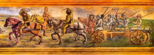 Ceiling fresco with soldiers and cannons, Wawel Royal Castle, former residence and seat of