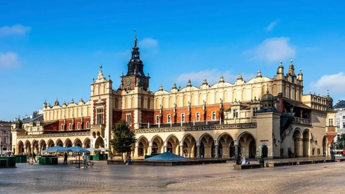 Rynek with Cloth Hall, from 13th century, Main Market Square, city landmark, Krakow, Poland