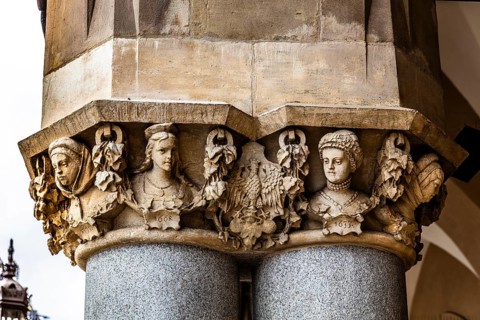 Arcades and Mascaron Heads, Rynek with Cloth Hall, from 13th century, Main Market Square, landmark