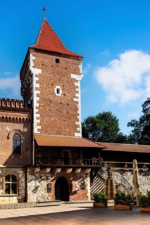Florian's Gate with city wall and defensive towers, Krakow, Poland