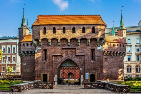 Barbican, largest defensive structure in Europe in front of the city wall, 1499, Krakow, Poland