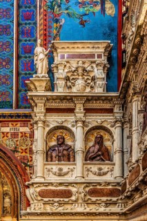 Memorials and marble busts of famous people, St. Mary's Church, 14th century, Krakow, Poland