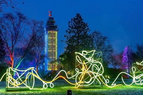 Park lights, events in winter, in the Grugapark in Essen, many different light installations,