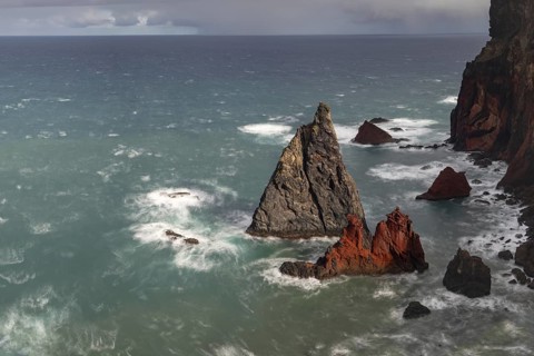 Rock formations in the Atlantic Ocean, volcanic peninsula, Ponta de São Lourenço, Ponta de Sao