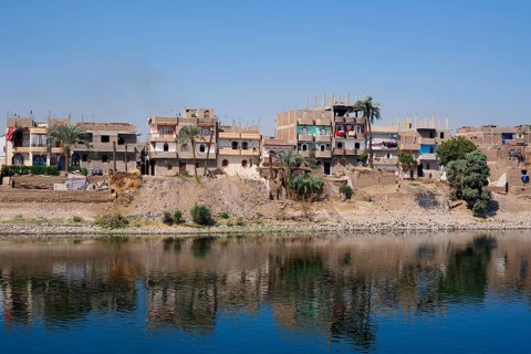 Houses on the banks of the Nile near Luxor, Egypt