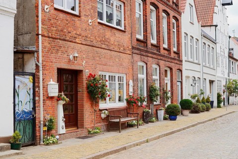 Houses, 'Little Amsterdam of the North' Friedrichstadt, North Frisia, Schleswig-Holstein, Germany