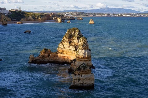 Rock formations on the coast, Praia do Camilo, Lagos, Algarve, Portugal