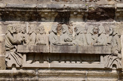 Relief on Calvary near Saint-Germain church, enclosed parish, Pleyben, Finistere department,