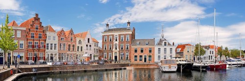 Houses at the city harbor, Goes, Zuid-Beveland, Zeeland, Netherlands
